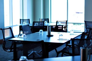 Breakout meeting room with tables and chairs