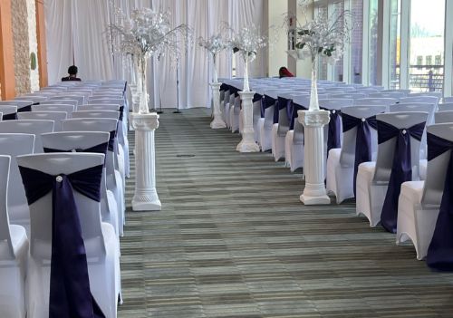 Elegant banquet hall setup for a wedding reception